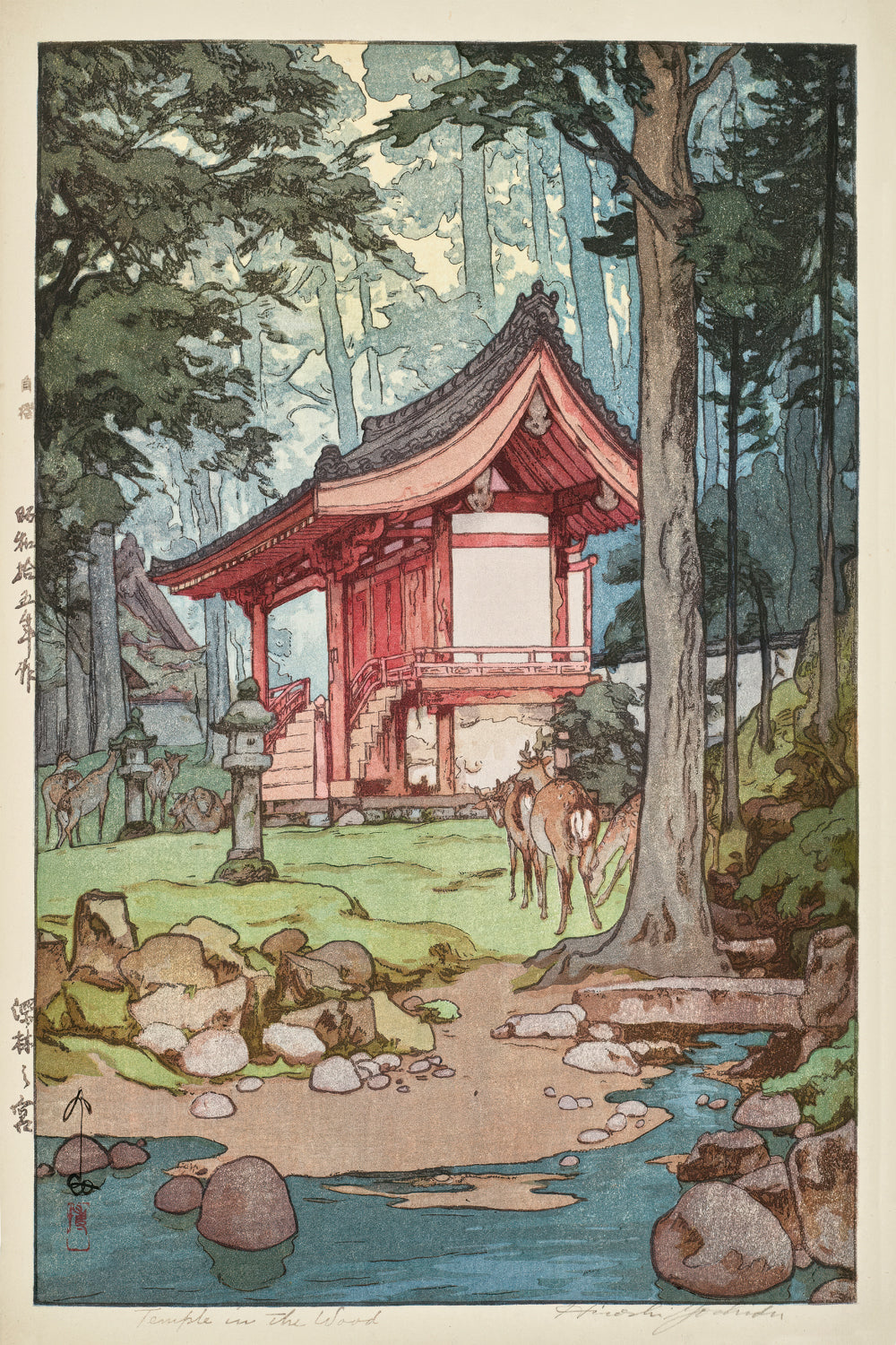 Shin-Hanga — Deer by the Forest House